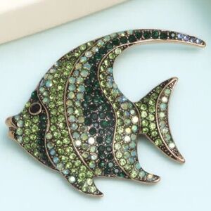 Multicolor Greens Rhinestones Fish Brooch